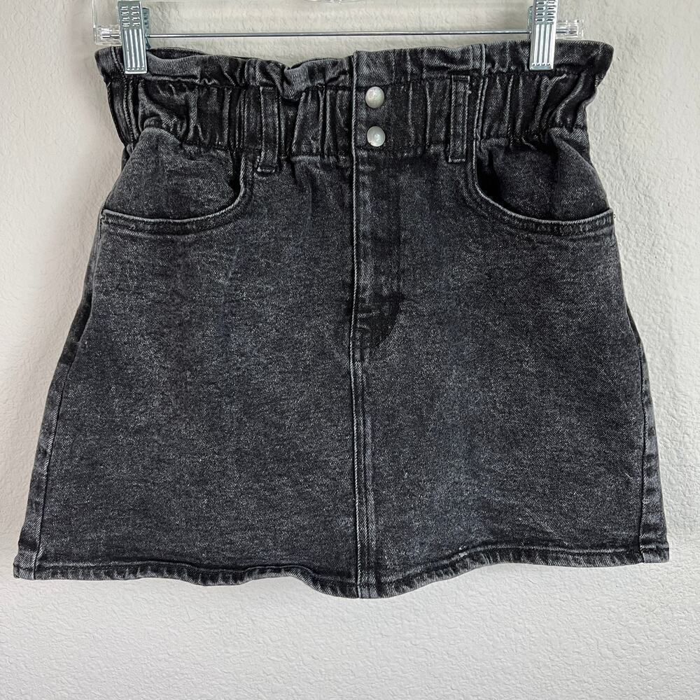 Arizona Jean Co. Denim Skirt Women's 8 Washed Black Paper Bag Waist Mini Vintage
